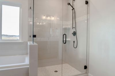 Open Shower with Black Metal Frame